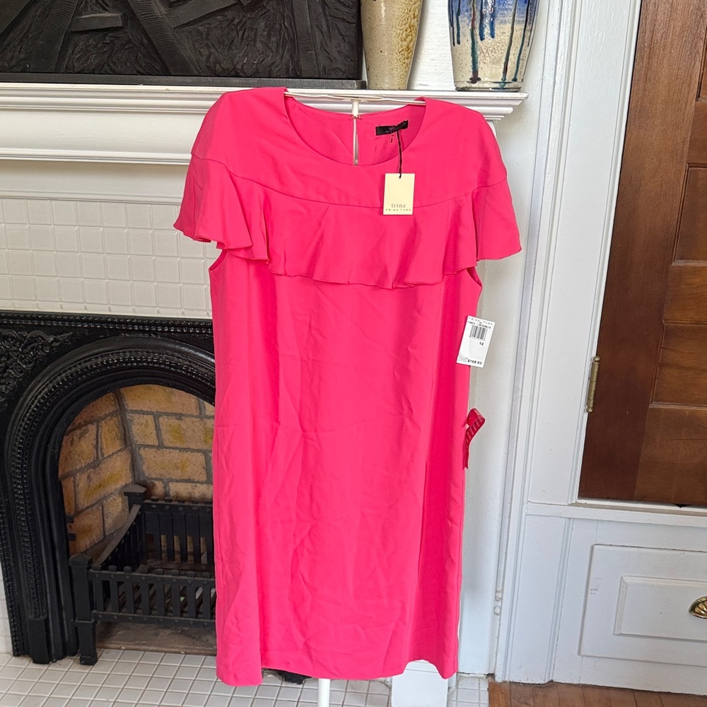 Trina Turk Midi Dress with Ruffle Accent in Watermelon. NWT. Retail 180